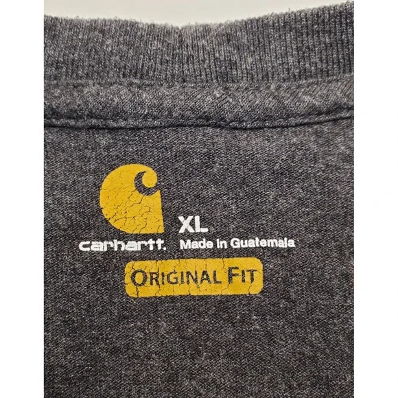 Carhartt Original Fit Dark Gray Heather Long Sleeve T Shirt Men's XL Orange Logo - Picture 5 of 5